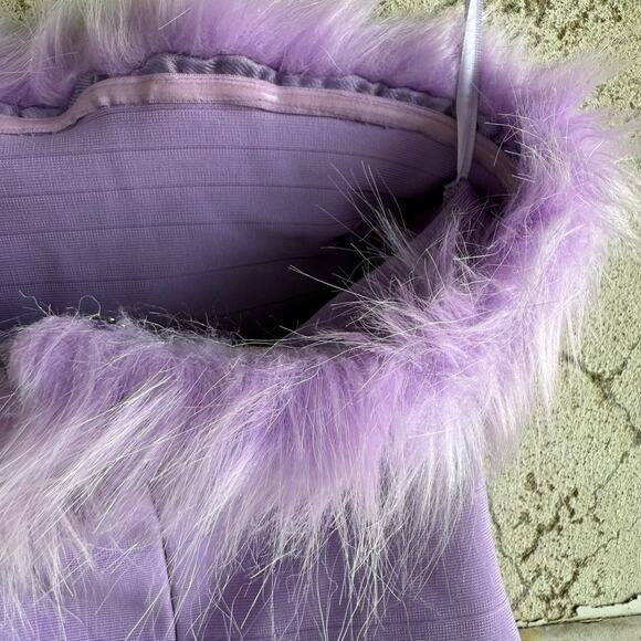 Lavender Faux Fur Trim Strapless Mini Dress Y2K Party Glam Saints Secrets XS - Picture 7 of 8